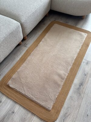 Puffy yumuşak dokulu kilim halısı hasır kenarlı detay