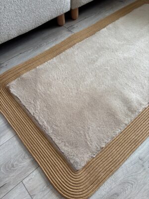 Puffy yumuşak dokulu kilim halısı hasır kenarlı detay