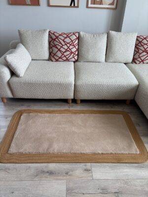 Puffy yumuşak dokulu kilim halısı hasır kenarlı detay
