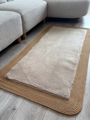 Puffy yumuşak dokulu kilim halısı hasır kenarlı detay