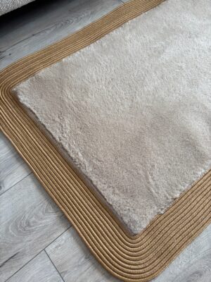 Puffy yumuşak dokulu kilim halısı hasır kenarlı detay