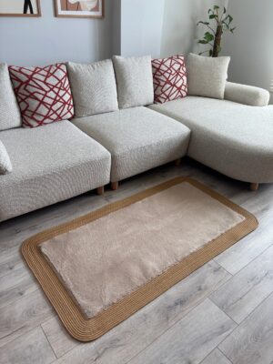 Puffy yumuşak dokulu kilim halısı hasır kenarlı detay