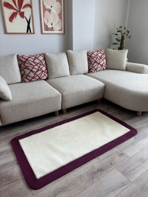 Puffy yumuşak dokulu kilim halısı hasır kenarlı detay