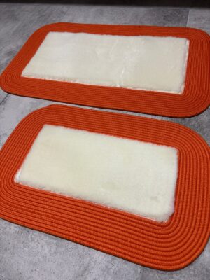 Puffy banyo paspas seti hasır kenarlı bej renk