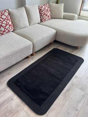 Puffy yumuşak dokulu kilim halısı hasır kenarlı detay