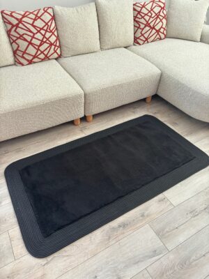 Puffy yumuşak dokulu kilim halısı hasır kenarlı detay