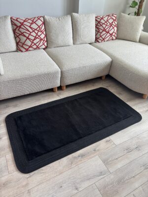 Puffy yumuşak dokulu kilim halısı hasır kenarlı detay