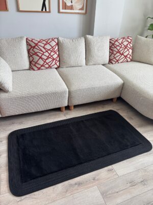 Puffy yumuşak dokulu kilim halısı hasır kenarlı detay