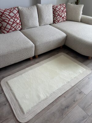 Puffy yumuşak dokulu kilim halısı hasır kenarlı detay