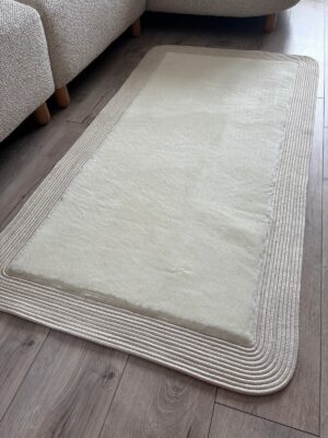 Puffy yumuşak dokulu kilim halısı hasır kenarlı detay