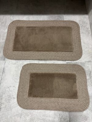 Puffy banyo paspas seti hasır kenarlı bej renk