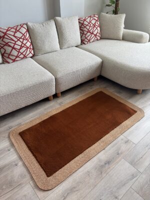Puffy yumuşak dokulu kilim halısı hasır kenarlı detay