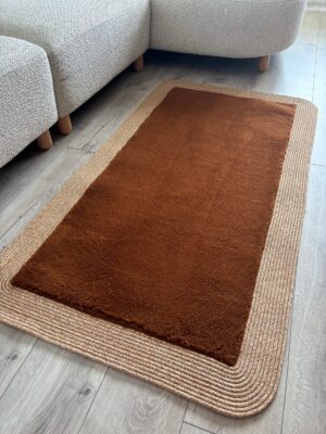 Puffy yumuşak dokulu kilim halısı hasır kenarlı detay