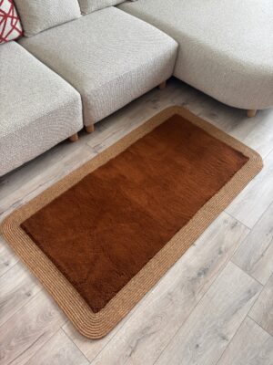 Puffy yumuşak dokulu kilim halısı hasır kenarlı detay