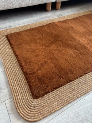Puffy yumuşak dokulu kilim halısı hasır kenarlı detay