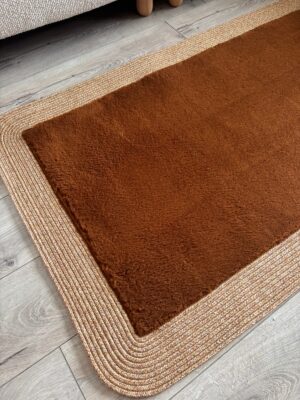 Puffy yumuşak dokulu kilim halısı hasır kenarlı detay