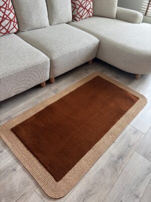 Puffy yumuşak dokulu kilim halısı hasır kenarlı detay