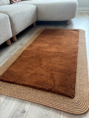 Puffy yumuşak dokulu kilim halısı hasır kenarlı detay