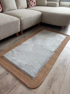 Puffy yumuşak dokulu kilim halısı hasır kenarlı detay