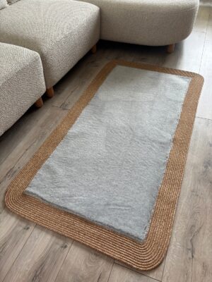 Puffy yumuşak dokulu kilim halısı hasır kenarlı detay