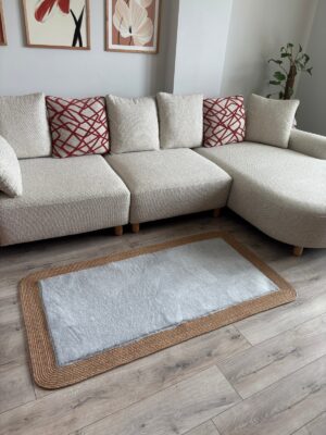 Puffy yumuşak dokulu kilim halısı hasır kenarlı detay