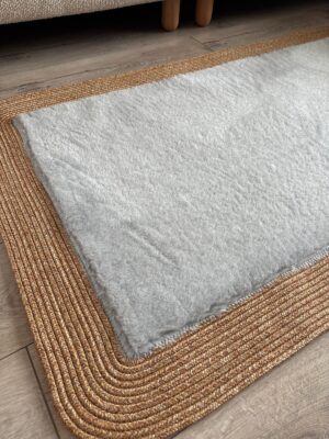 Puffy yumuşak dokulu kilim halısı hasır kenarlı detay