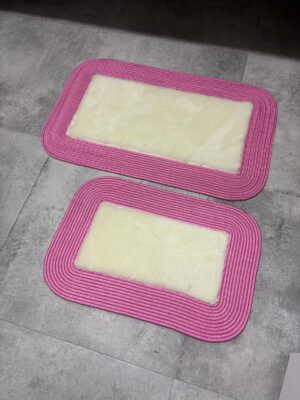 Puffy banyo paspas seti hasır kenarlı bej renk