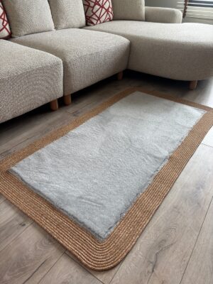 Puffy yumuşak dokulu kilim halısı hasır kenarlı detay