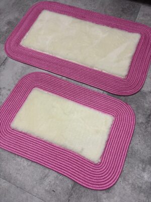 Puffy banyo paspas seti hasır kenarlı bej renk