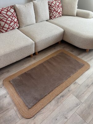 Puffy yumuşak dokulu kilim halısı hasır kenarlı detay