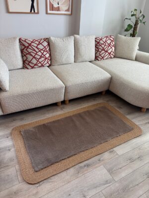 Puffy yumuşak dokulu kilim halısı hasır kenarlı detay