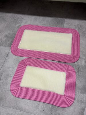 Puffy banyo paspas seti hasır kenarlı bej renk