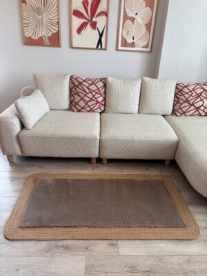 Puffy yumuşak dokulu kilim halısı hasır kenarlı detay