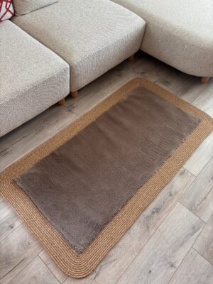 Puffy yumuşak dokulu kilim halısı hasır kenarlı detay