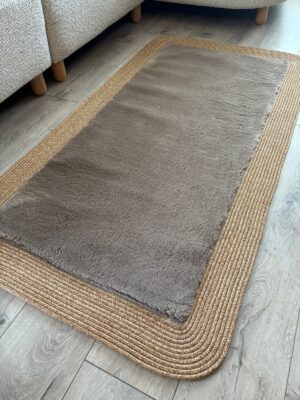 Puffy yumuşak dokulu kilim halısı hasır kenarlı detay