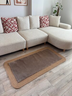 Puffy yumuşak dokulu kilim halısı hasır kenarlı detay