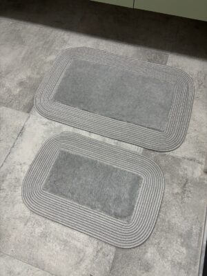 Puffy banyo paspas seti hasır kenarlı bej renk