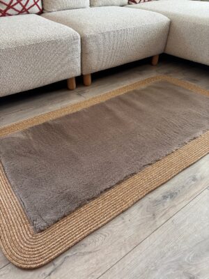 Puffy yumuşak dokulu kilim halısı hasır kenarlı detay