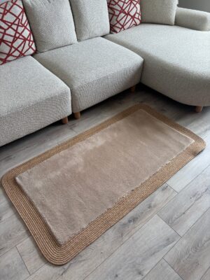 Puffy yumuşak dokulu kilim halısı hasır kenarlı detay
