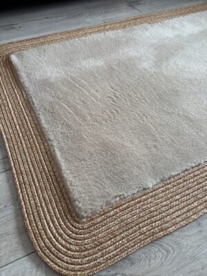 Puffy yumuşak dokulu kilim halısı hasır kenarlı detay