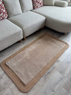 Puffy yumuşak dokulu kilim halısı hasır kenarlı detay