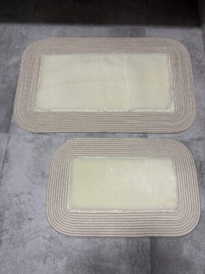 Puffy banyo paspas seti hasır kenarlı bej renk