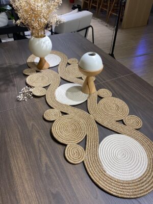 Jüt runner 40x110 cm hasır görünümlü masa örtüsü, MaVaux el yapımı