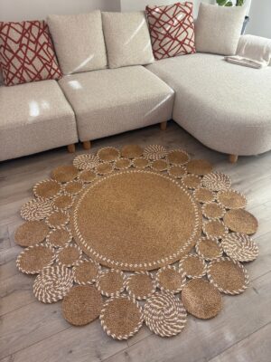Natura Nil Papatya Model el örgüsü hasır görünümlü modern salon kilimi