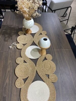 Jüt runner 40x110 cm hasır görünümlü masa örtüsü, MaVaux el yapımı
