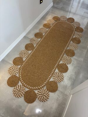 Natura Nil Cookie Model el örgüsü hasır görünümlü kilim, modern salon antre dekorasyonu