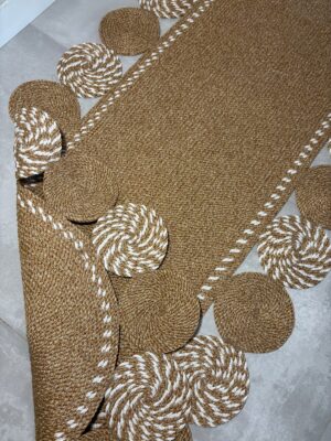 Natura Nil Cookie Model el örgüsü hasır görünümlü kilim, modern salon antre dekorasyonu