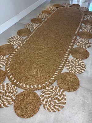 Natura Nil Cookie Model el örgüsü hasır görünümlü kilim, modern salon antre dekorasyonu