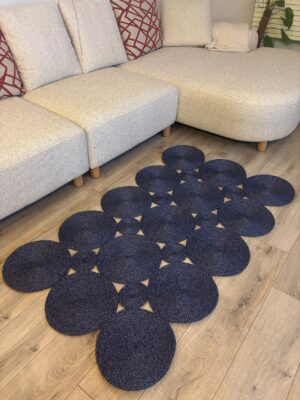 Natura Nil Serisi el örgüsü hasır görünümlü lacivert dikdörtgen kilim