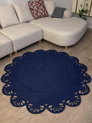 Matrix jüt kilim, oval şekil, geometrik desen, hasır renginde